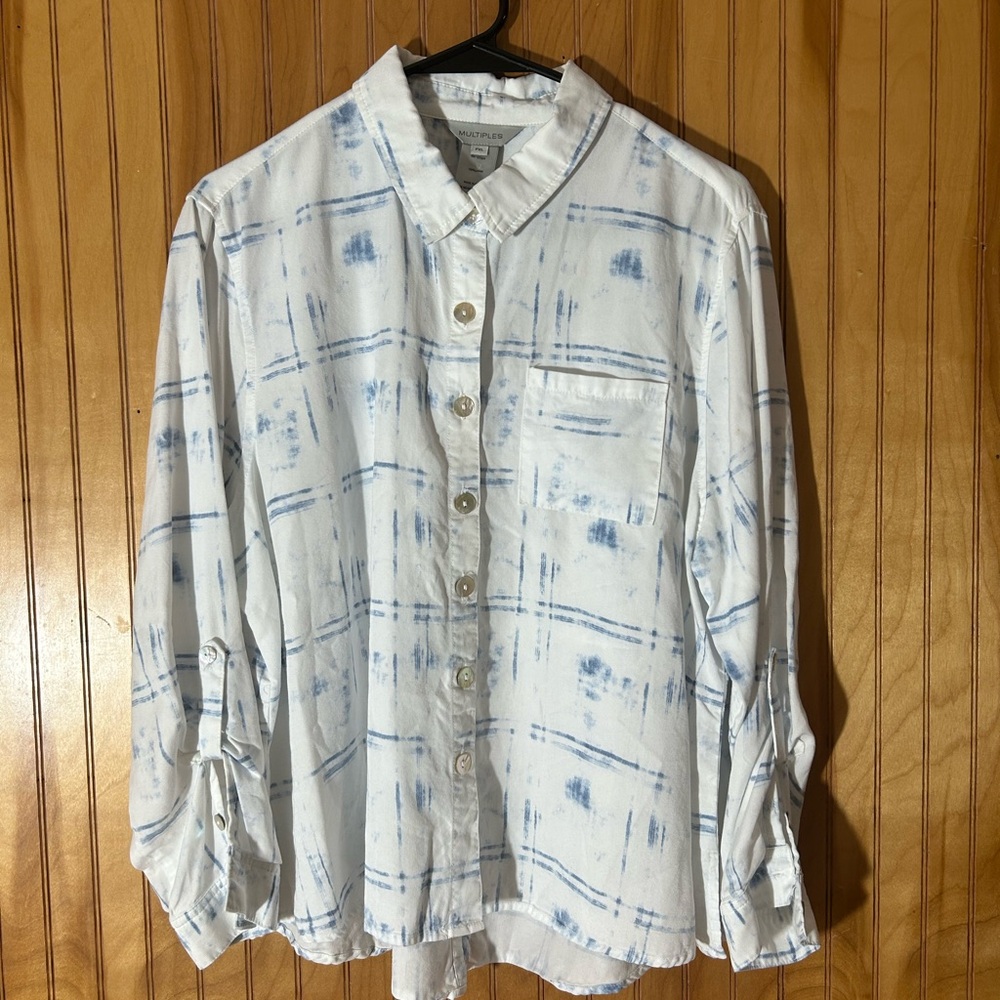 Multiples White and Blue Plaid Men's Shirt